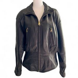 Tannery West Dark Leather Jacket with Gold Accents